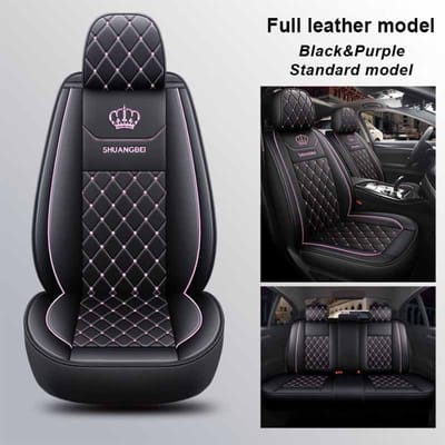 WTEMPO Housse de Siège Auto Enveloppante Complète, Housse de Siège Auto en PU Adaptée à la Plupart des Voitures/SUV/Camions/Fourgonnettes 5 Places. Standard model violet/noir