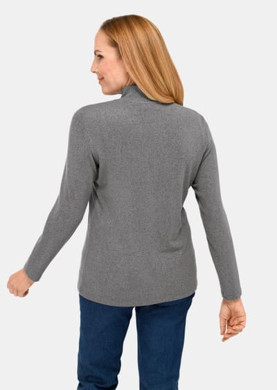 Zacht shirt met opstaande kraag, ritssluiting en glanzend, geborduurd logo - grijs / gemêl. - Gr. 38 van Goldner Fashion