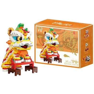 Chinese Leeuwendans Bouwstenen DIY Educatief Speelgoed Creatief Nieuwjaarsgeschenk Lentefestival Decoratie Voor Kinderen beige