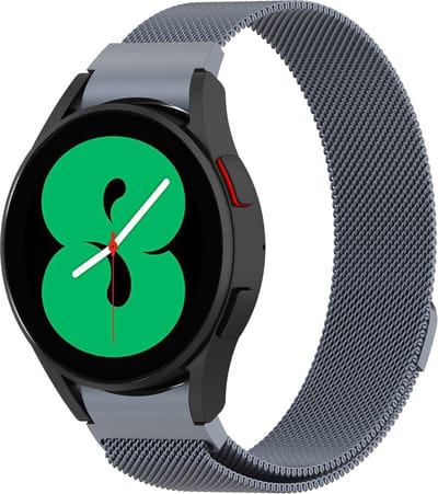 By Qubix - Milanese bandje (ronde connector) 20mm - Space Grey - Geschikt voor Samsung Galaxy Watch 7 (40 & 44mm) - Galaxy Watch FE - Galaxy Watch 6 - Galaxy Watch 6 Pro - Galaxy Watch 5 - 5 Pro - Galaxy Watch 4 - 4 Classic