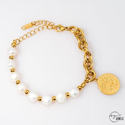 OZ Jewels – Parel Munt Armband – 18K Verguld – Vrouwen – Verstelbare