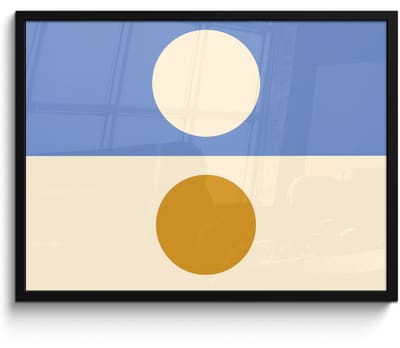 Poster in lijst - Fotolijst 80x60 cm - Posters - Cirkels - Symmetrisch - Wit - Blauw- Geel - Posterlijst zwart - Decoratie - Wanddecoratie woonkamer - Muurdecoratie slaapkamer