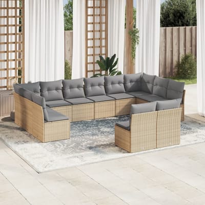 vidaXL - 12-delige - Loungeset - met - kussens - poly - rattan - beige