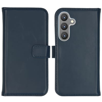 Selencia Hoesje - Geschikt voor Samsung Galaxy S24 - Echt Lederen Bookcase - Donkerblauw
