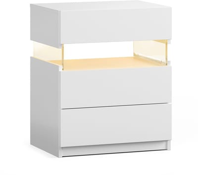 Nachtkastje Wit met LED Verlichting - 3 Lades - RGB Verlichting met Afstandsbediening - MDF Hout - Slaapkamer - 48x38x61 cm