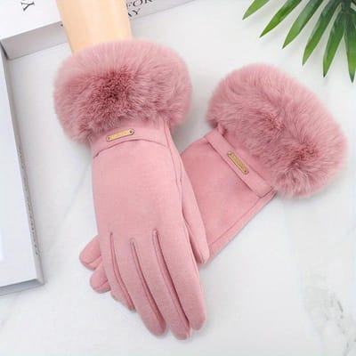 Gants pour femmes automne hiver mignons mitaines chaudes en fourrure mitaines à doigts complets gants de cyclisme de sport en plein air pour femmes One Size rose