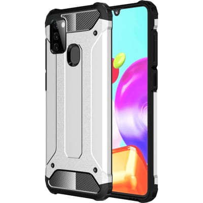 CaseBody Samsung Galaxy A21s Hoesje Shockproof Steel Armor Zilver
