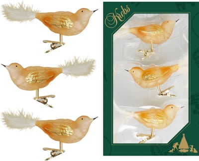 Krebs Decoratie vogels - 6x - goud - 11 cm - op clip - glas - kerstboomversiering