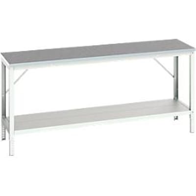 Bott verso werkbank, linoleumblad, met legbord, B 2000 x D 600 x H 780 - 930 mm, RAL 7035 lichtgrijs