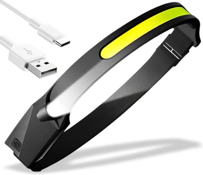 DISEV® - Hoofdlamp - Hoofdlamp Led Oplaadbaar - Hoofdlampje - Usb-C Oplaadbaar - Breedstraler 230° Koplamp - 300 Lumen - Verstelbaar