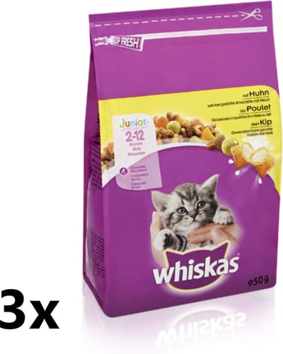 Whiskas - Katten Droogvoer - Junior - Kip - 3x800
