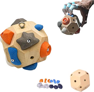 Boulderblok Handgemaakt - Vingertrainer Klim - Grijptraining Kracht - Massief Houten Basis - 11x11x11cm Palmformaat - Meerkleurige Grepen