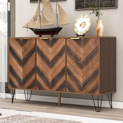 BLACKCOLORS Dressoir, exclusief dressoir met drie deuren, met stijlvolle details en royale opbergruimte. Deur van massief houtfineer, concave en convexe textuur. Bevat laminaat. Kleine kast met gouden G
