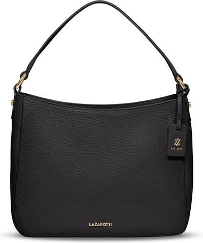 Lazarotti Leren Schoudertas Bologna Leather Hobo Black Zwart