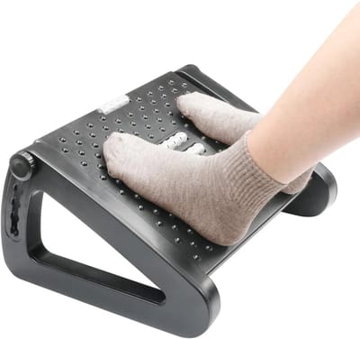 In hoogte verstelbare ergonomische voetensteun met massagefunctie voor kantoor, antislip ontwerp en verlichting tegen rug- en kniepijn
