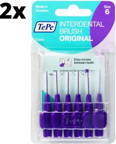TePe Ragers Paars 1,1mm - 2 x 6 stuks - Voordeelverpakking
