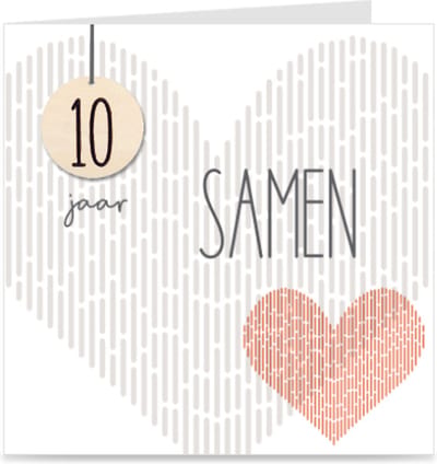 10 JAAR SAMEN | kaart / wenskaart met envelop | voor stel / relatie / partner