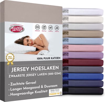 Double Jersey Hoeslaken - Hoeslaken 140x200+30 cm - 100% Katoen  Parel Grijs