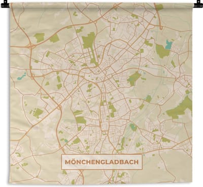 Wandkleed - Wanddoek - Mönchengladbach - Vintage - Kaart - Plattegrond - Stadskaart - 180x180 cm - Wandtapijt