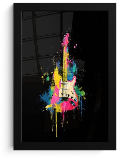 Poster in lijst - Fotolijst 20x30 cm - Posters - Gitaar - Kleurrijk - Verf - Posterlijst zwart - Decoratie - Wanddecoratie woonkamer - Muurdecoratie slaapkamer
