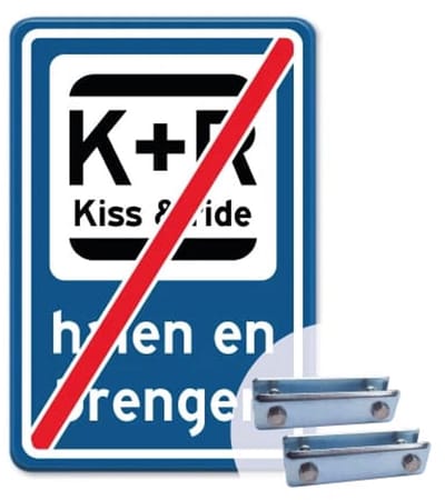 Bord Einde zone Kiss and Ride - blauw - Weerbestendig Aluminium - 40x60 cm - Bevestiging: Met hekbeugels (voor spijlen- of gaashek)