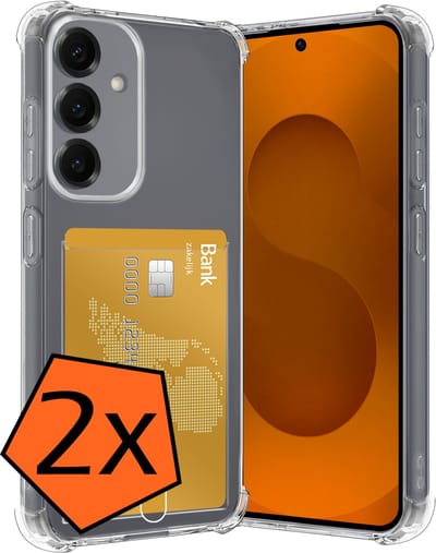 Hoes - 2 Stuks - Geschikt voor Samsung Galaxy S25 FE - Met Pashouder en Kaarthouder - Telefoon Hoesje Shockproof - Siliconen Case - Back Cover - Shock Proof - Pasjes Houder - Transparant