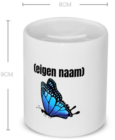 Akyol - blauwe vlinder met eigen naam Spaarpot - Vlinder - dieren liefhebber - iemand die houdt van vlinders - verjaardag - cadeau - kado - geschenk - 350 ML inhoud