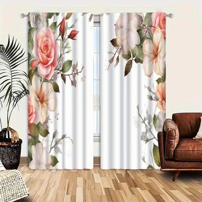 Glam Stijl Vlinder Bloemenprint Gordijn 2 Panelen Semi-Transparant Jacquard Polyester Tunnel Decoratieve Gordijnen voor Woonkamer 100W130H(CM)40x51in&Grommet Top