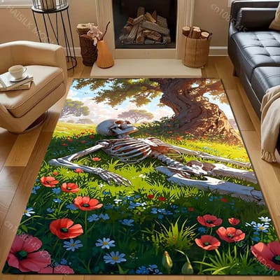 Skelet Onder De Boom Patroon Tapijt voor Slaapkamer Woonkamer Bedzijde Bank Vloermat Modern Huis Decor Gebiedskleed Machinewas 50x80cm (20x31in)