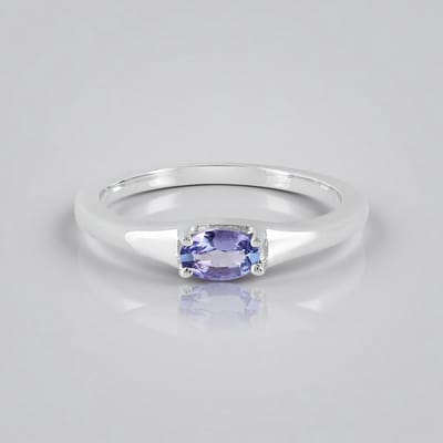 Cavill - Zilveren ring - 925 Sterling Zilver met Platina - Ovale Tanzaniet 0,38 ct Prong - Minimalistische, Elegante Sieraad - Paarse Edelsteen