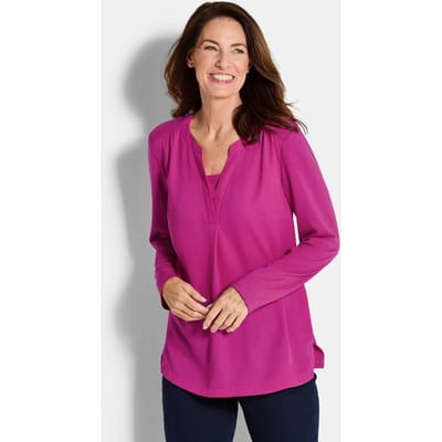 Blouseshirt met chiffon inzet - bessen - Gr. 19 van Goldner Fashion