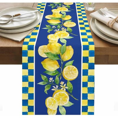 Zomer Citroenbladeren Geruit Linnen Tafelkleed Feestdecoratie Wasbaar Boerderij Keuken Eettafel Lopers Bruiloft Decoratie 150x33cm