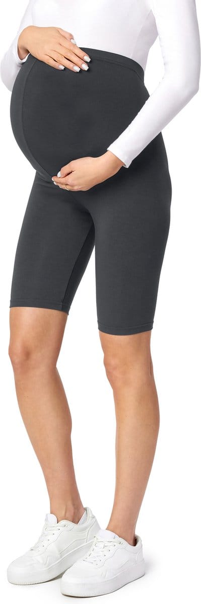 Be Mammy Dames Zwangerschapsleggings - Vrijetijdsbroek – Korte - Viscose - BE-Leggings-04 - Grafiet - S