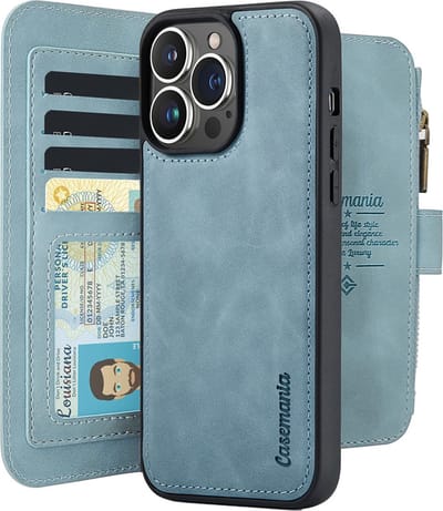 CaseMania Bookcase hoesje geschikt voor Apple iPhone 15 Pro - Effen Aqua - Kunstleer - Portemonnee met 14 Vakjes voor Pasjes en Ritsvak