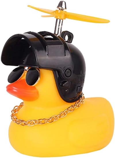 Gele Rubber Eendjes met Helm en Propeller voor Dashboard en Fiets
