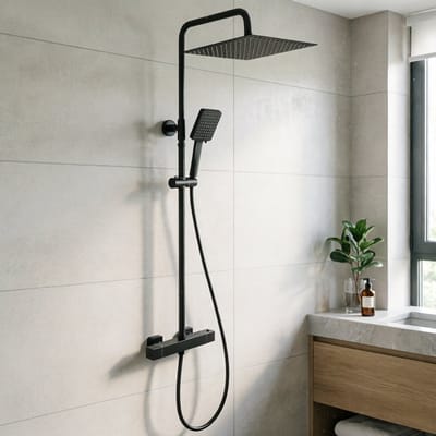 DERW Max Regendouche met Thermostaatkraan - RVS Doucheset - 12 inch Douchekop - 6 standen Handdouche - Regendoucheset - Inclusief thermostaatkraan - Waterbesparend - Zwart