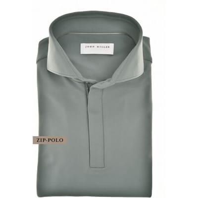 John Miller Polo Slim Hyperstretch Long Sleeve Zip Collar Midden Grijs / male