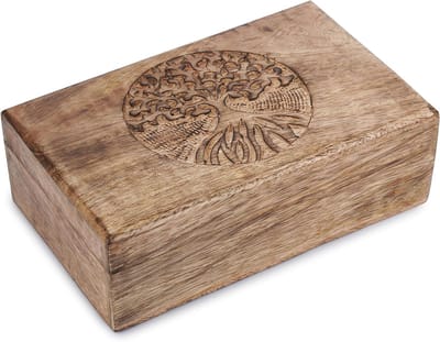Houten Sieradenkist - Opbergdoos Aandenken - Sieraden Organiseren - Handgesneden Levensboom - 20x12x6cm - Bruin