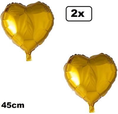 2x Folieballon Hart goud (45 cm) - trouwen huwelijk bruid hartjes ballon feest festival liefde white