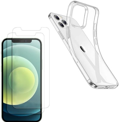 Hoesje Ultraslank geschikt voor iPhone 12 Pro Max (6.7") backcover siliconen Transparant en 2 stuks ScreenProtector Gehard Glas met zwarte randen