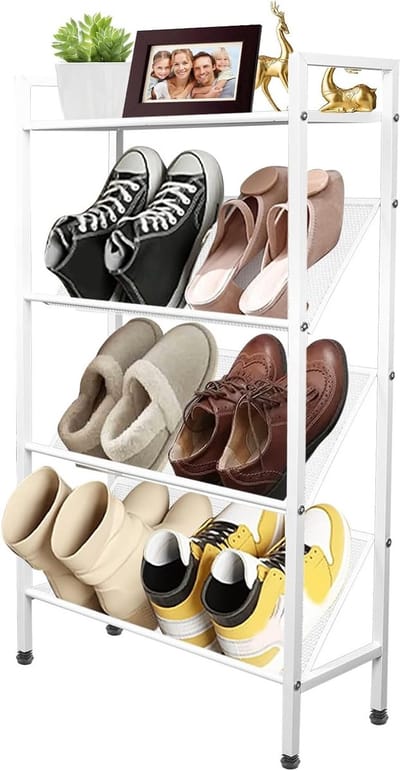 Narrow schoenenrek voor entree en hal, ruimtebesparend met 4 niveaus, 50 cm breed en 20 cm diep, ideaal voor woonkamer en smalle ruimtes, hoogte 90 cm