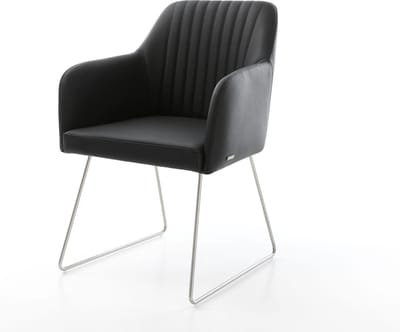 Gestoffeerde-stoel Greg-Flex slipframe roestvrij staal echt leer zwart pocketveer kern