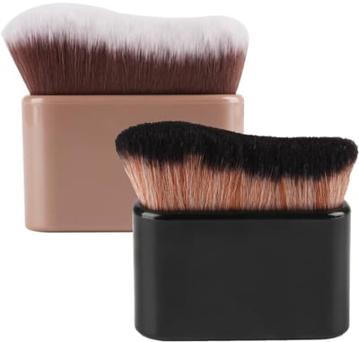 Dailygoods- Zelfbruinende Kwast - Kabuki Set van 2 - Hoogwaardige Nylon Borstelharen - Ergonomische Handgreep - Golvende Borstelkop - Huidvriendelijk - Make-upkwast