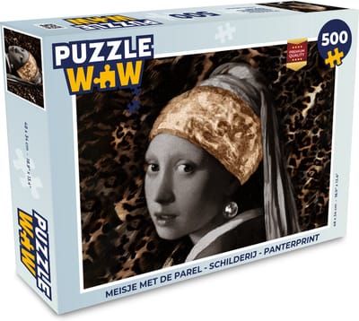 Puzzel Meisje met de parel - Schilderij - Panterprint - Legpuzzel - Puzzel 500 stukjes