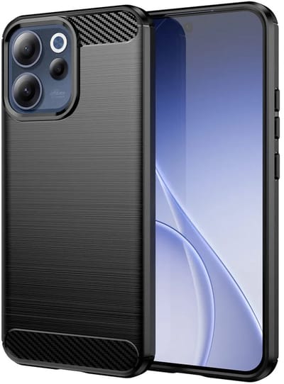 MobyDefend Hoesje - Geschikt voor Oppo Reno15 F / Oppo Reno15 FS - TPU Backcover - Geborstelde Metaal & Carbon-Look - Zwart