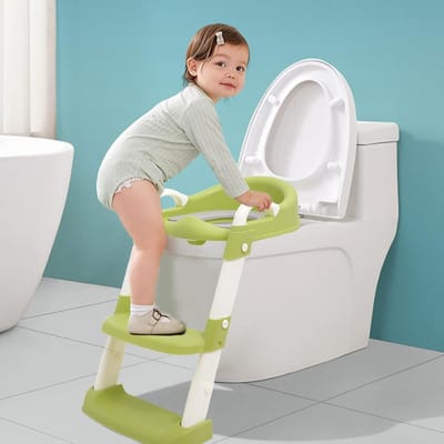 Toiletbril voor kinderen, met trap - verstelbare toilettrainer met PU zitkussen, antislip, voor jongens en meisjes