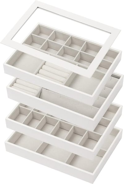 Juwelendoos Stapelbare Sieradenlade voor Dames - Platte Juwelendoos voor het Opbergen van Sieraden Juwelendoos