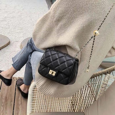 Sac à bandoulière tendance en cuir véritable pour femme, sac à bandoulière polyvalent avec chaîne en diamant gray
