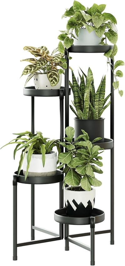 Bloemenstandaard 5 Etages Plantenstandaard Binnen Buiten Metaal Hoekrek Voor Meerdere Planten Zwaargewicht Plank voor Tuin Balkon Woonkamer Slaapkamer