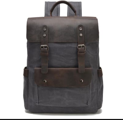 DE LAMASSU® Vintage Canvas Rugzak 15 inch Laptop – Waterafstotend – Echt Leer – 31x11x45 cm – Unisex – Werk & Reizen